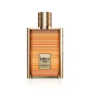 karus amber gold perfume bottle against white background