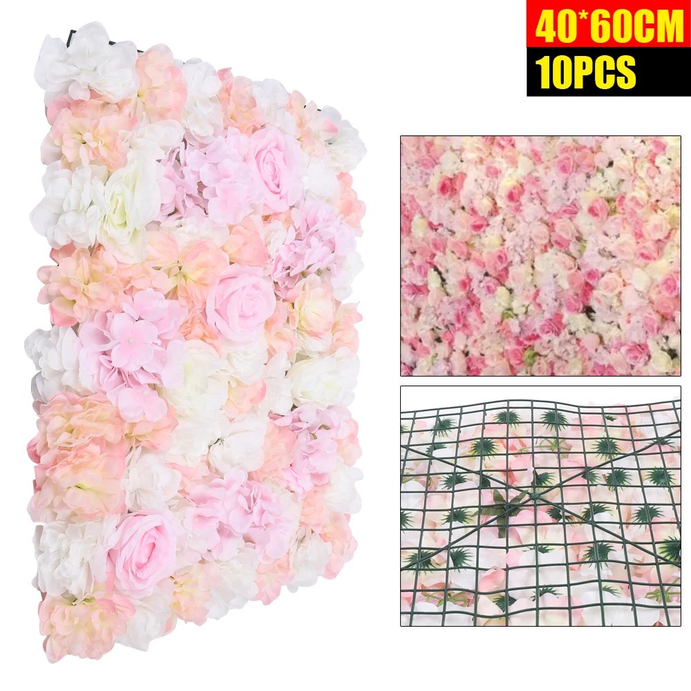 10Pcs Artificial Silk Cloth Flower Wall Panel Rectangular Elegant for Party Wedding Festival Celebration
