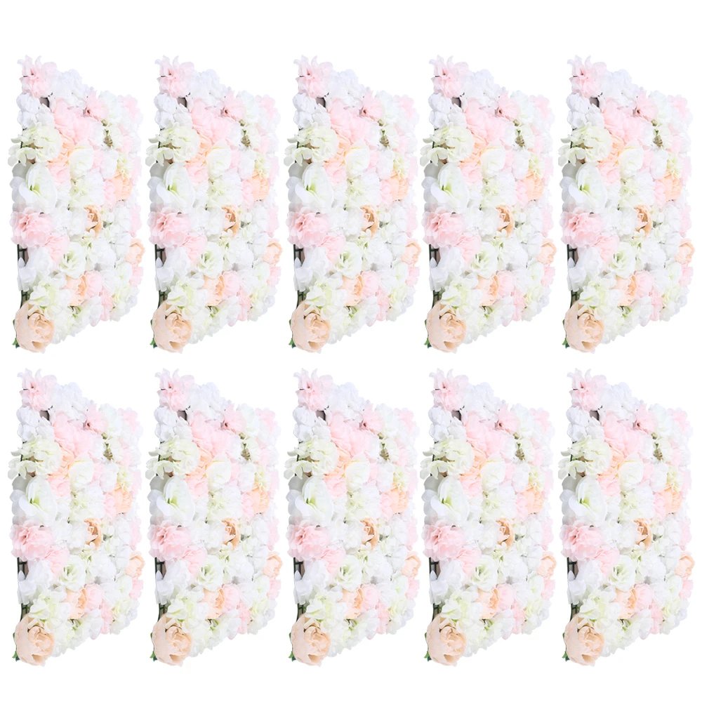 10Pcs Artificial Silk Cloth Flower Wall Panel Rectangular Elegant for Party Wedding Festival Celebration