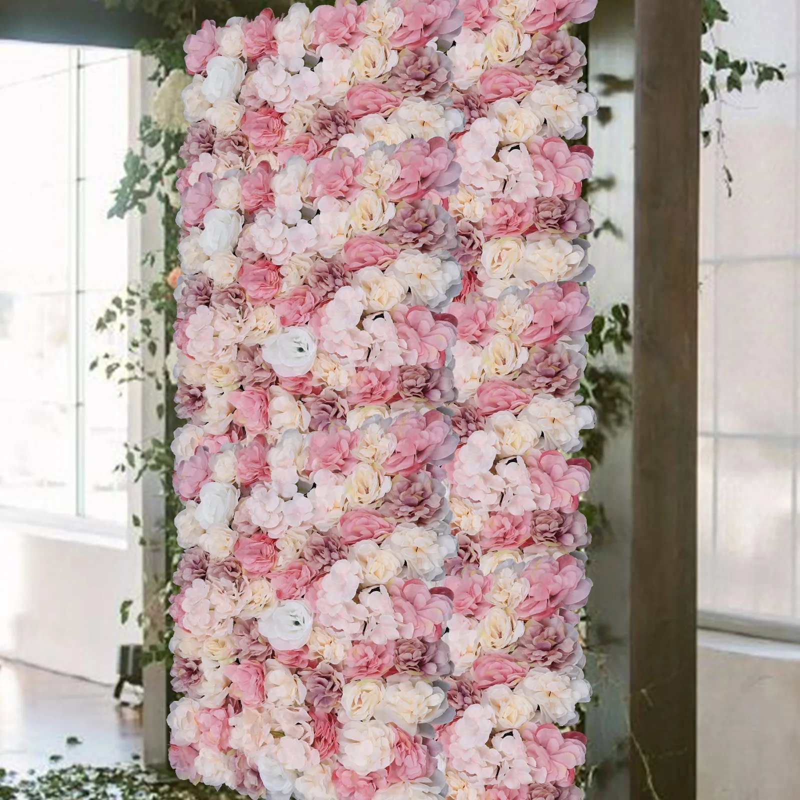 12pcs Premium Silk Flower Artificial Hydrangea Rose Flower Wall Panel Bouquet Floral Home Decor Panel Backdrop Wedding Party