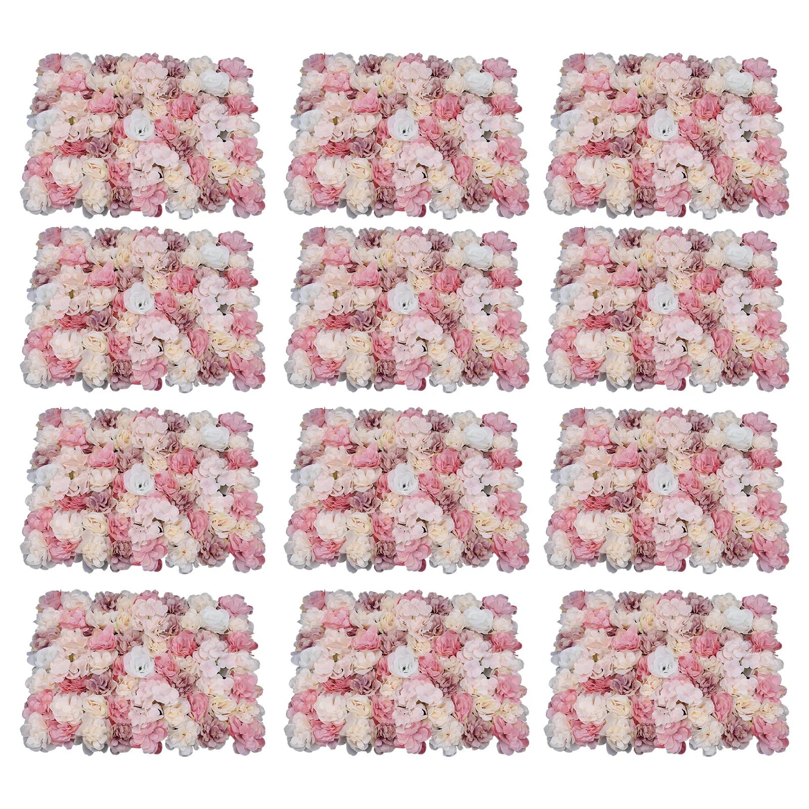 12pcs Premium Silk Flower Artificial Hydrangea Rose Flower Wall Panel Bouquet Floral Home Decor Panel Backdrop Wedding Party