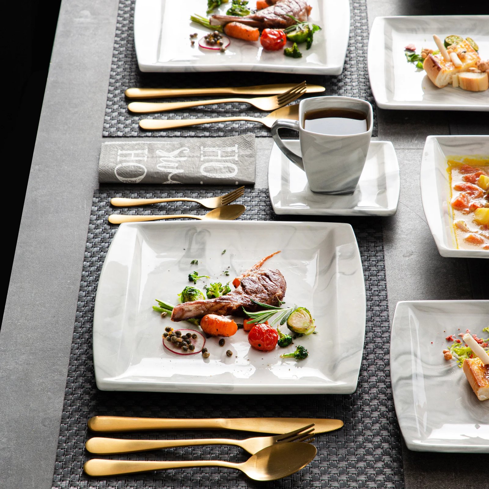 MALACASA 30/60PCS Marble Grey Porcelain Tableware Dinnerware Set with 6PCS Dessert/Soup/Dinner Plate/Cup/Saucer,Service for 12 MALACASA 30/60PCS Marble Grey Porcelain Tableware Dinnerware Set with 6PCS Dessert/Soup/Dinner Plate/Cup/Saucer,Service for 12