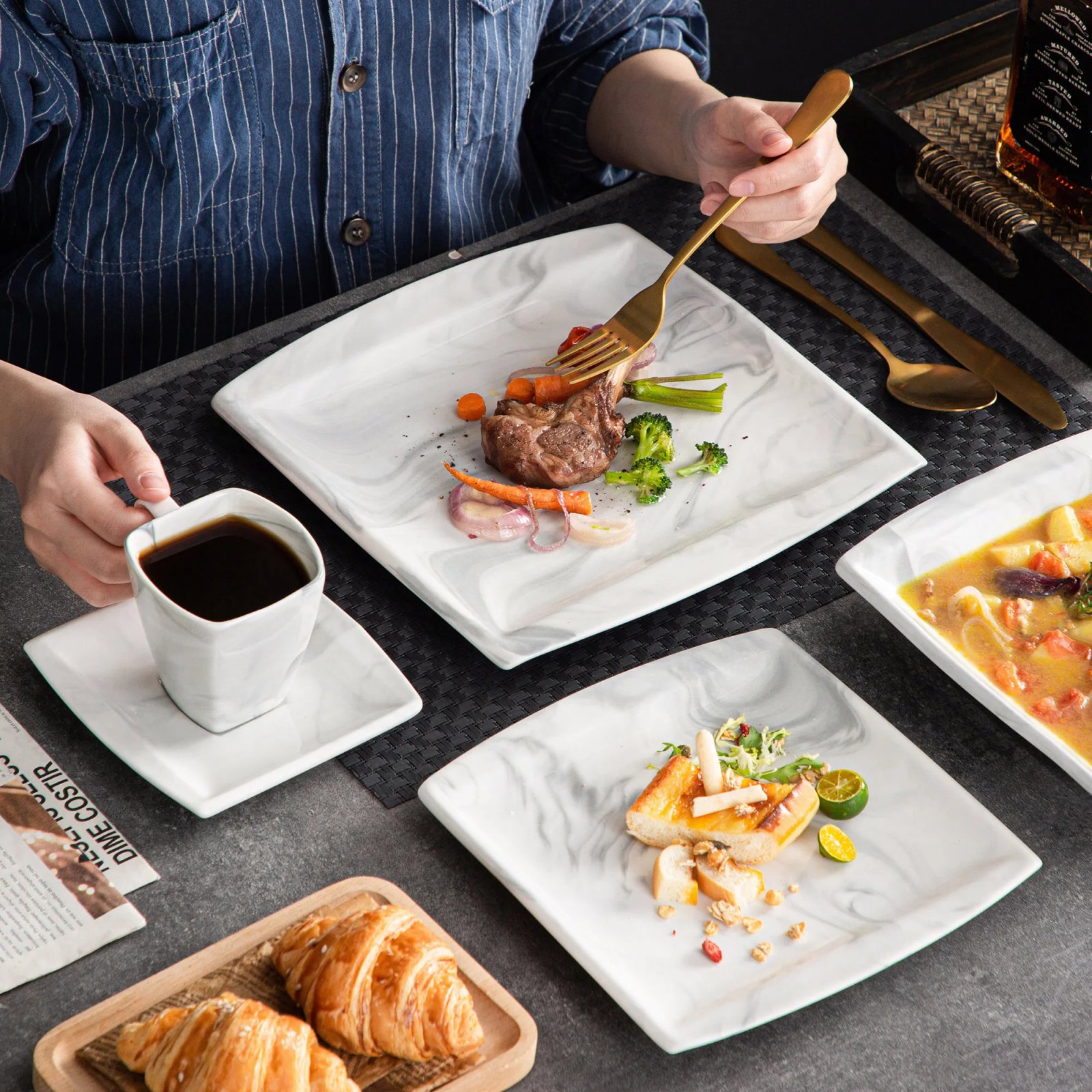 MALACASA 30/60PCS Marble Grey Porcelain Tableware Dinnerware Set with 6PCS Dessert/Soup/Dinner Plate/Cup/Saucer,Service for 12 MALACASA 30/60PCS Marble Grey Porcelain Tableware Dinnerware Set with 6PCS Dessert/Soup/Dinner Plate/Cup/Saucer,Service for 12