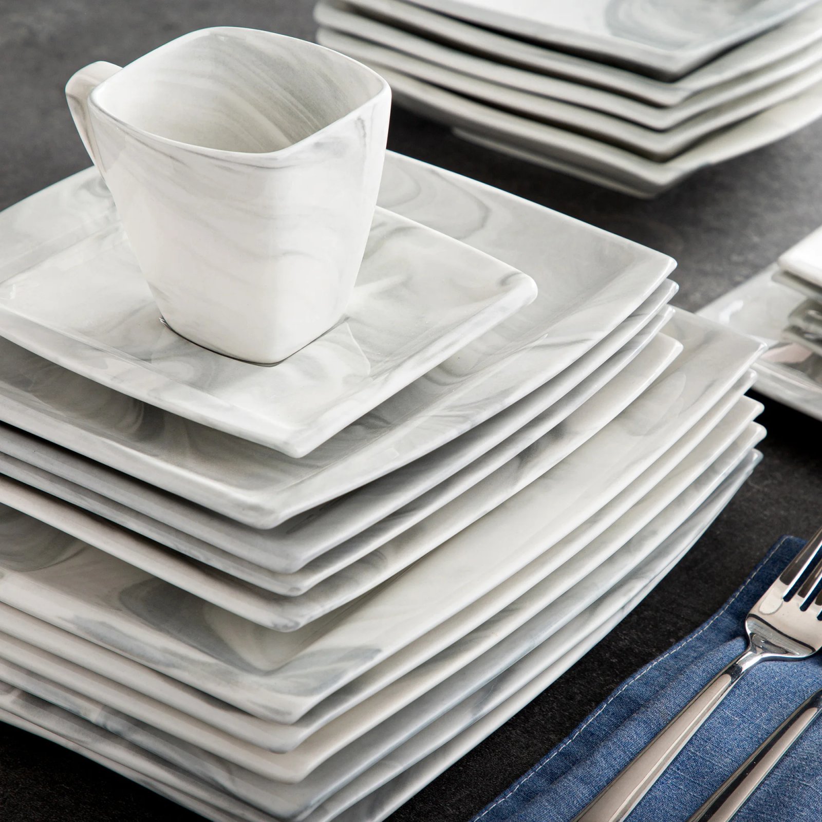 MALACASA 30/60PCS Marble Grey Porcelain Tableware Dinnerware Set with 6PCS Dessert/Soup/Dinner Plate/Cup/Saucer,Service for 12 MALACASA 30/60PCS Marble Grey Porcelain Tableware Dinnerware Set with 6PCS Dessert/Soup/Dinner Plate/Cup/Saucer,Service for 12