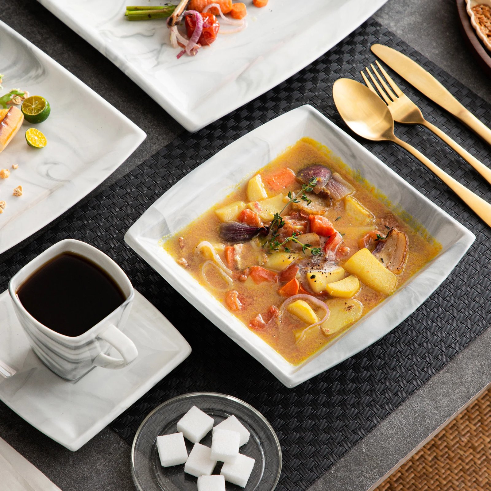 MALACASA 30/60PCS Marble Grey Porcelain Tableware Dinnerware Set with 6PCS Dessert/Soup/Dinner Plate/Cup/Saucer,Service for 12 MALACASA 30/60PCS Marble Grey Porcelain Tableware Dinnerware Set with 6PCS Dessert/Soup/Dinner Plate/Cup/Saucer,Service for 12