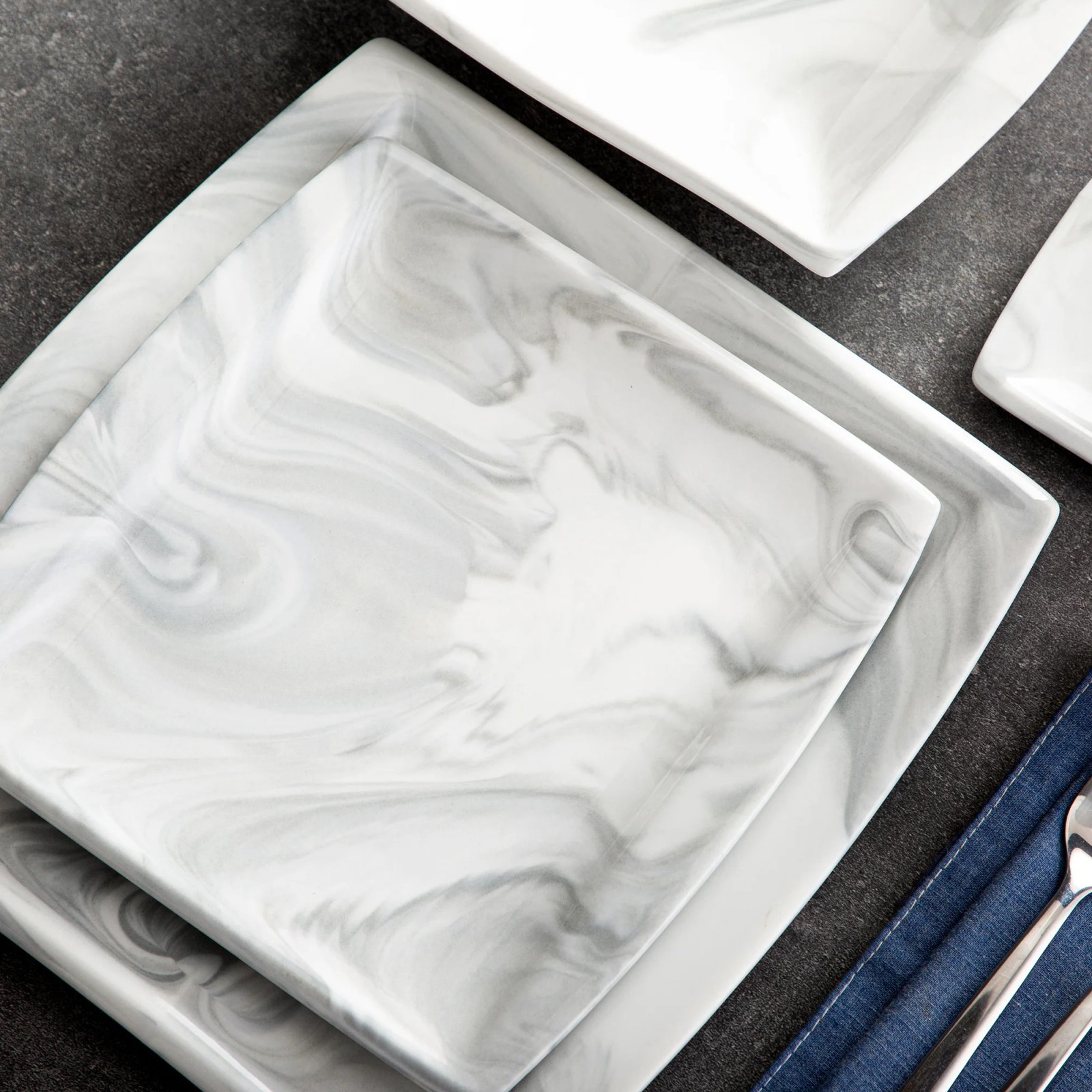 MALACASA 30/60PCS Marble Grey Porcelain Tableware Dinnerware Set with 6PCS Dessert/Soup/Dinner Plate/Cup/Saucer,Service for 12 MALACASA 30/60PCS Marble Grey Porcelain Tableware Dinnerware Set with 6PCS Dessert/Soup/Dinner Plate/Cup/Saucer,Service for 12