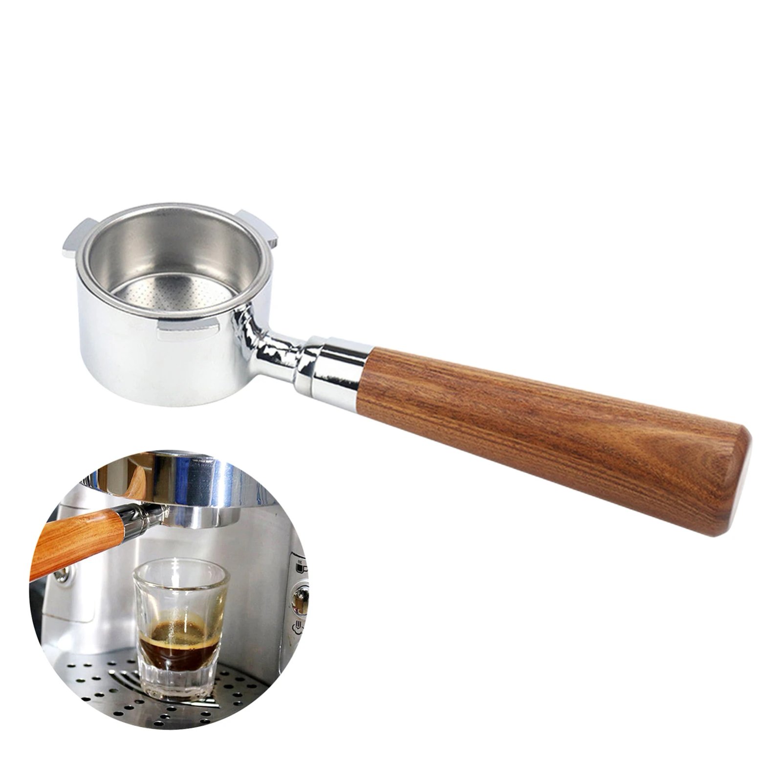 51mm Coffee Bottomless Portafilter with Filter Basket & Wooden Handle Replacement for Delonghi EC680 EC685 Coffee Machine Tool