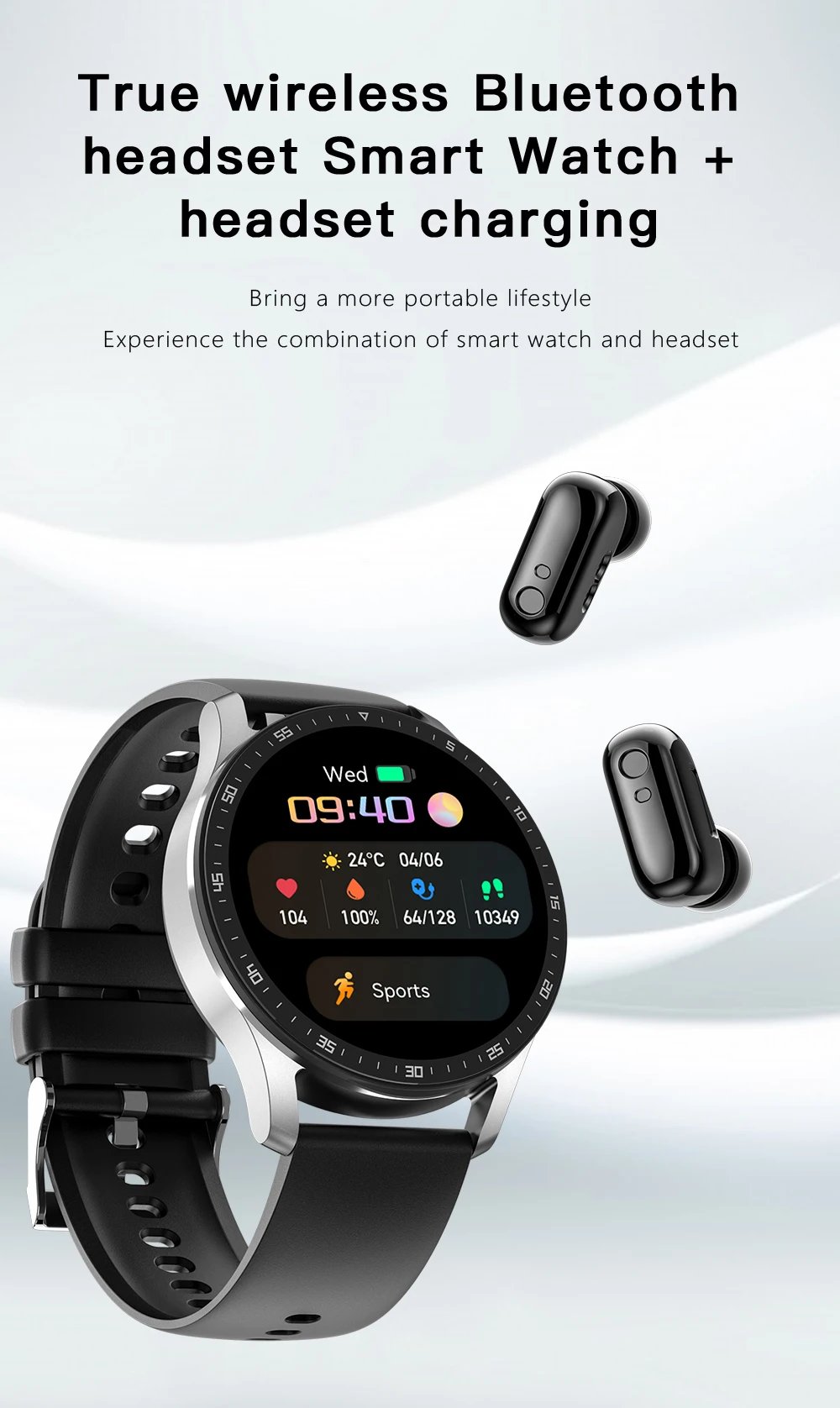 X10 Smart Watch Two In One TWS Wireless Bluetooth Call Headset Full-Touch Large Screen Heart Rate Monitor Sport Music Smartwatch