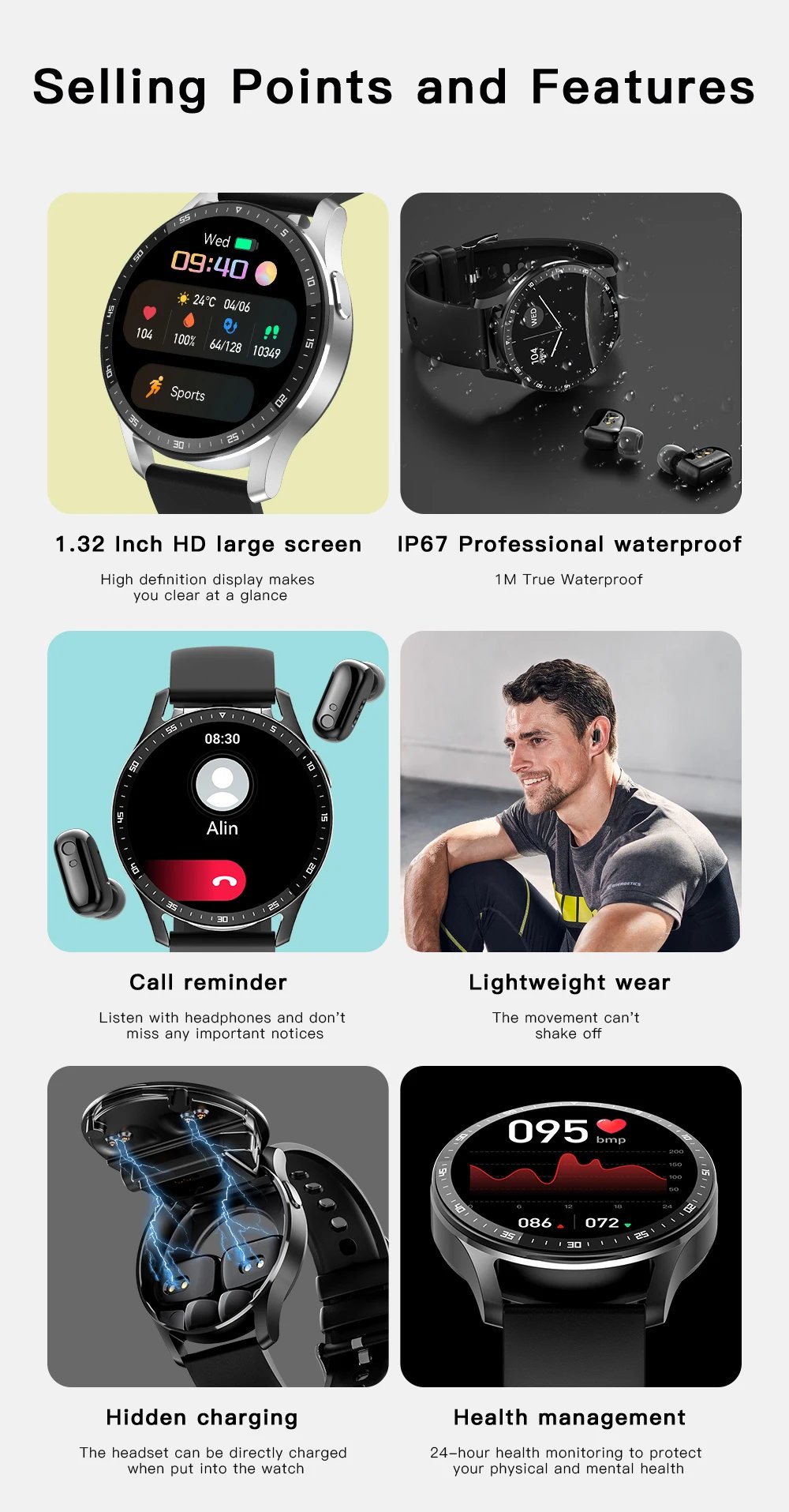 X10 Smart Watch Two In One TWS Wireless Bluetooth Call Headset Full-Touch Large Screen Heart Rate Monitor Sport Music Smartwatch