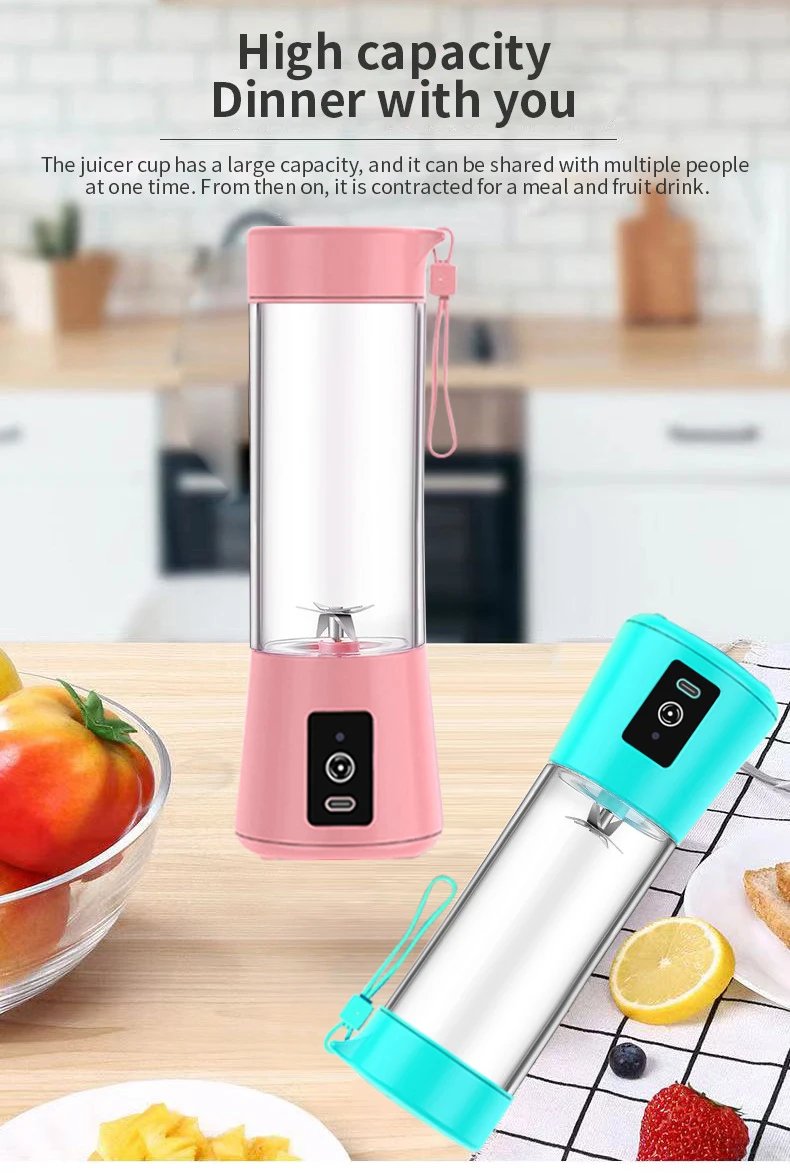 Juice Mixer Shake Take Juice Cup Electronic Mini 380ml Blender Mixer Cup With USB Rechargeable 6 Blades Mini Fruit Juice Mixer