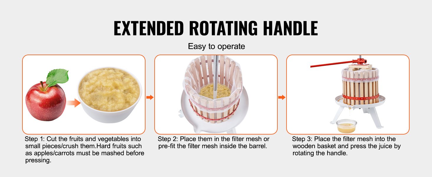 عصارة فواكه VEVOR بسعة 6 لتر/18 لتر/12 لتر، سلة من الخشب الصلب، 6 أو 8 قطع، صانعة عصير يدوية مع مقبض عمود للمطبخ والمنزل