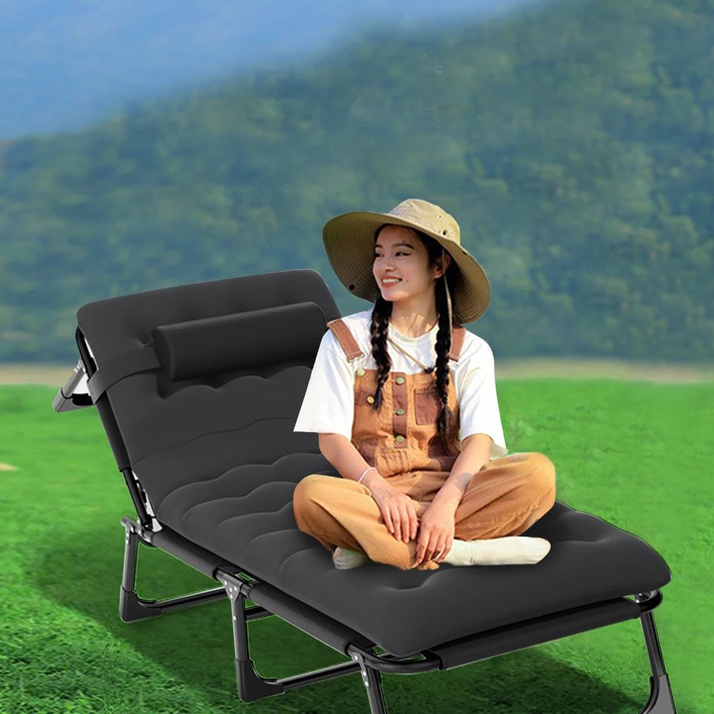 Folding Lounge Chair Portable Foldable Recliner Adjustable Sun Lounger Chair Reclining Chair for Beach Patio Yard