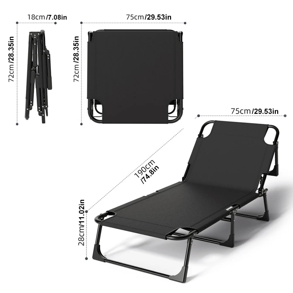 Folding Lounge Chair Portable Foldable Recliner Adjustable Sun Lounger Chair Reclining Chair for Beach Patio Yard