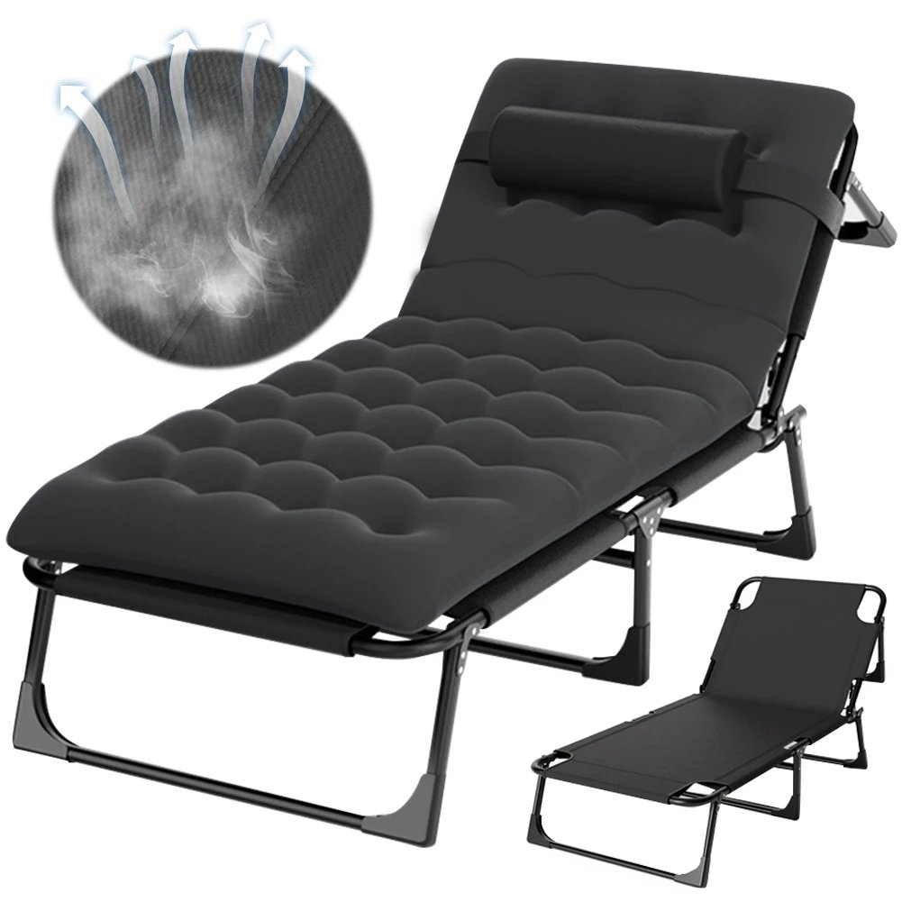 Folding Lounge Chair Portable Foldable Recliner Adjustable Sun Lounger Chair Reclining Chair for Beach Patio Yard