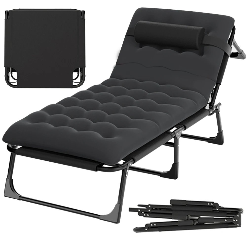 Folding Lounge Chair Portable Foldable Recliner Adjustable Sun Lounger Chair Reclining Chair for Beach Patio Yard