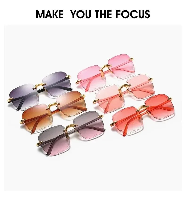 2024 New Rimless Women's Sunglasses Fashion Gradient Lenses Sun glasses Lady Vintage Alloy Legs Classic Designer Shades UV400