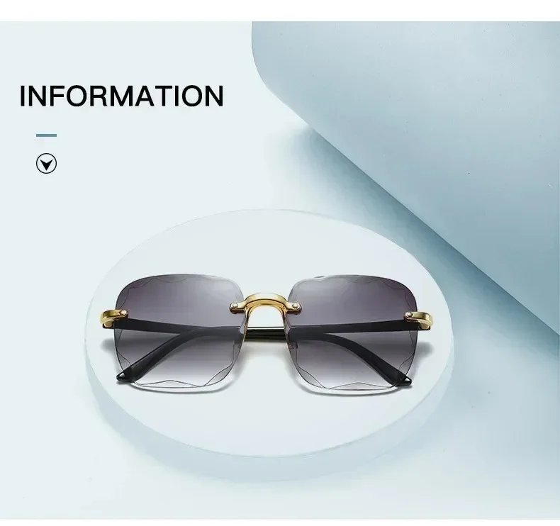 2024 New Rimless Women's Sunglasses Fashion Gradient Lenses Sun glasses Lady Vintage Alloy Legs Classic Designer Shades UV400