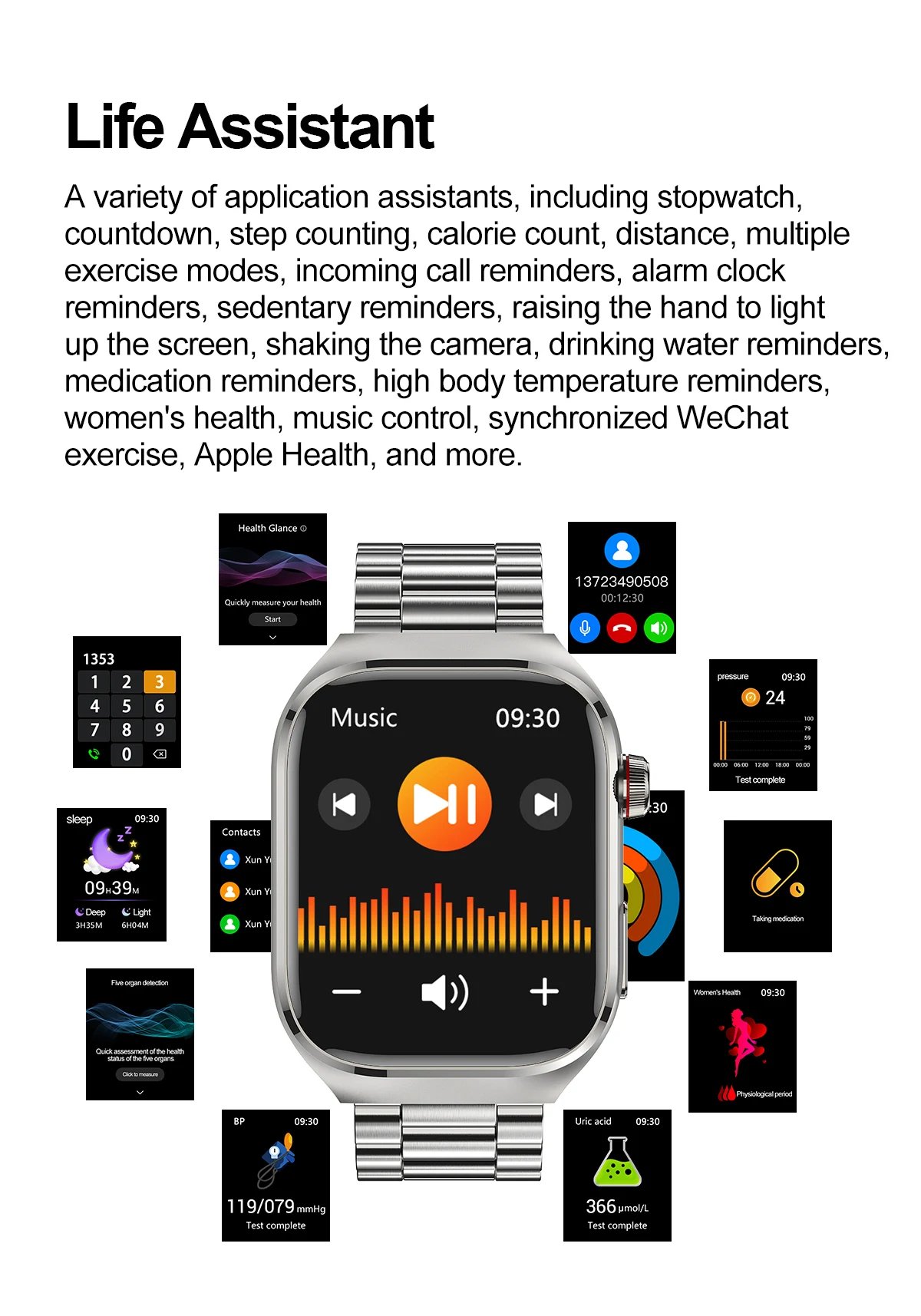 2024 New Uric Acid Blood Fat Smart Watch Men Blood Sugar ECG+PPG Blood Pressure Bluetooth Call Sports for Xiaomi Health Watch