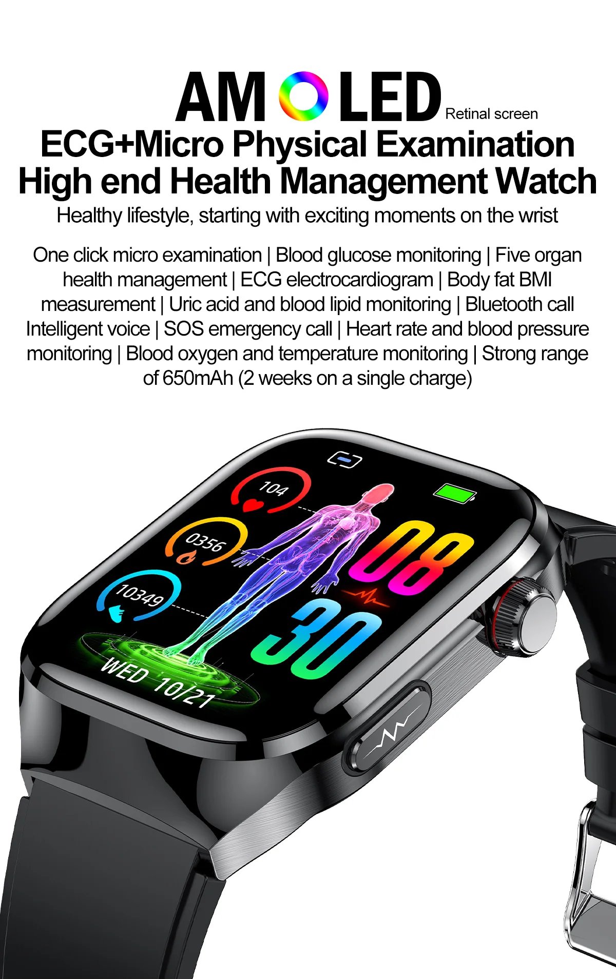 2024 New Uric Acid Blood Fat Smart Watch Men Blood Sugar ECG+PPG Blood Pressure Bluetooth Call Sports for Xiaomi Health Watch