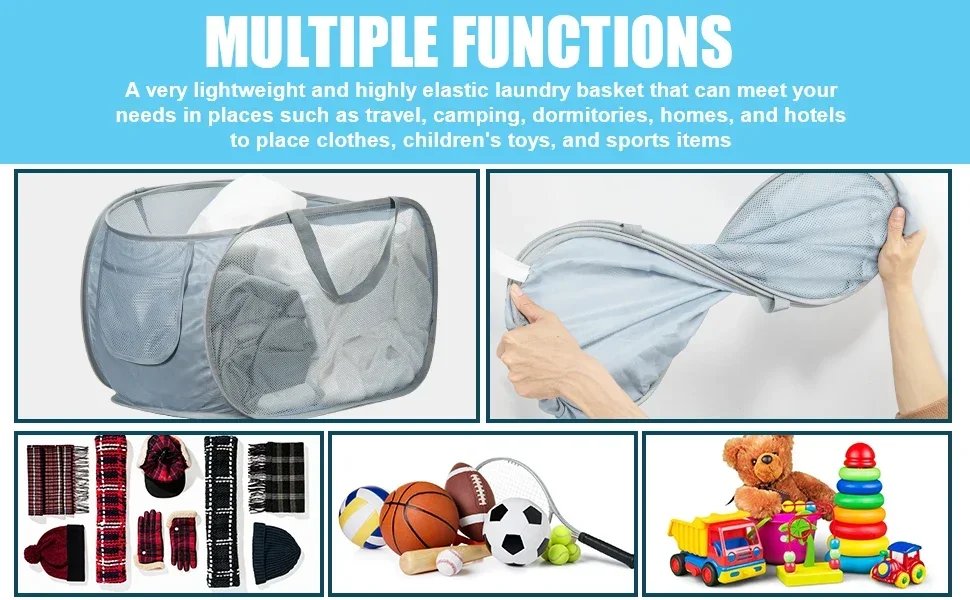 Durable Collapsible Laundry Basket, Mesh Pop Up Laundry Hamper With Side Pocket, Foldable Clothes Storage Hamper With Reinforced