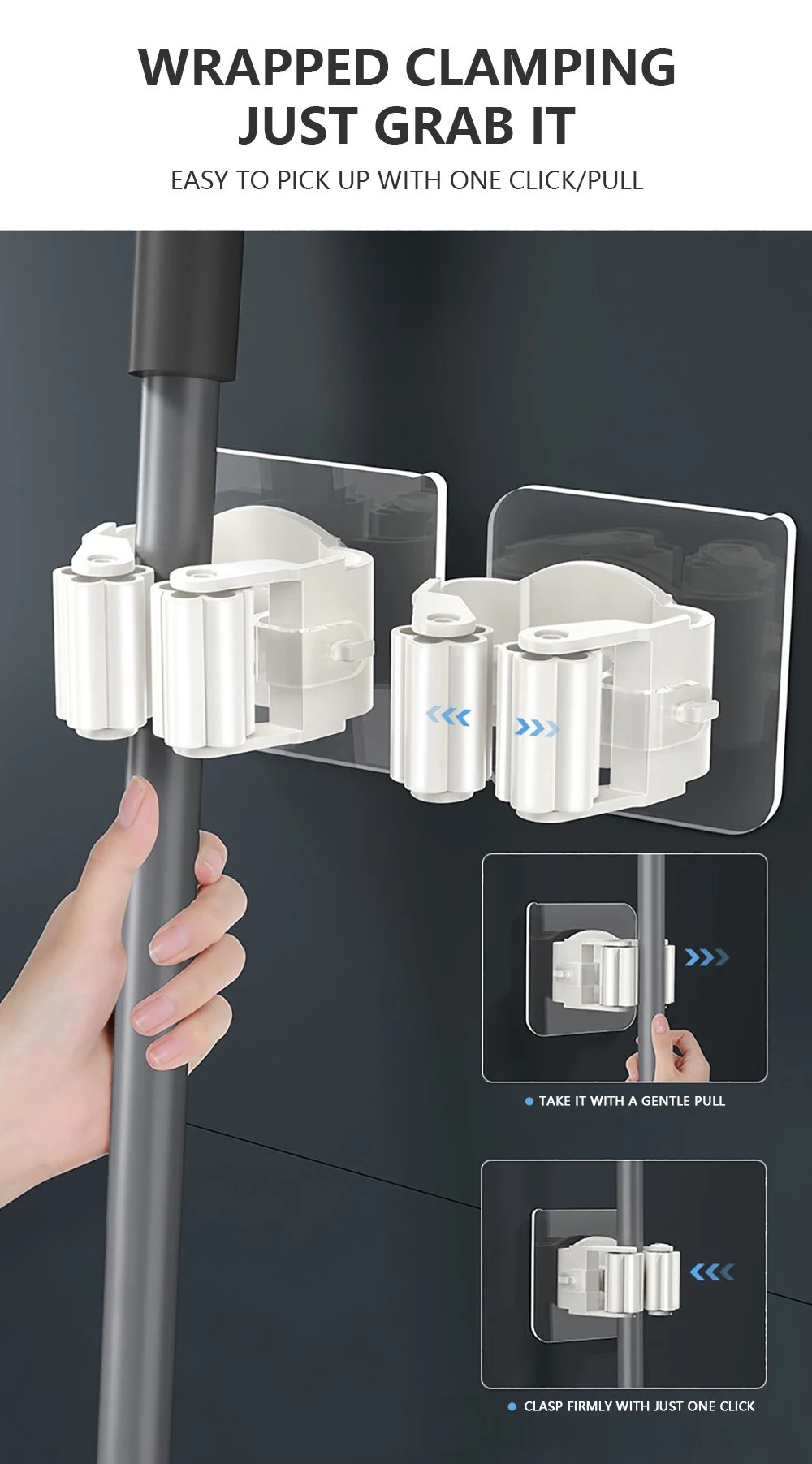 Mop Hanger 4 Pack,Broom Holder Self Adhesive Hanger Wall Mount for Hanging and Storaging Organizing Laundry Room Bathroom