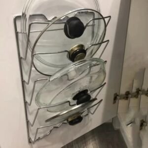 Küchen-Organizer-Regal, Wandhängendes Topfdeckel-Regal, fünf Schichten, rostfreies Metall, multifunktionales Regal, Topfdeckel-Aufbewahrungsregal.