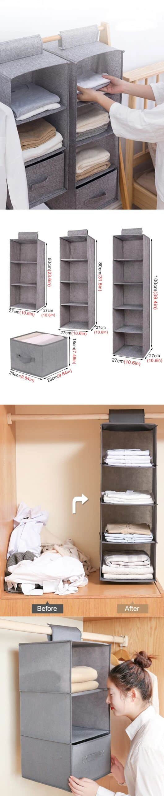 Wardrobe Hanging Storage Bag Interlayer Drawer Type Clothes Clothes Organizer Collapsible Storage Shelves Closet Organizer