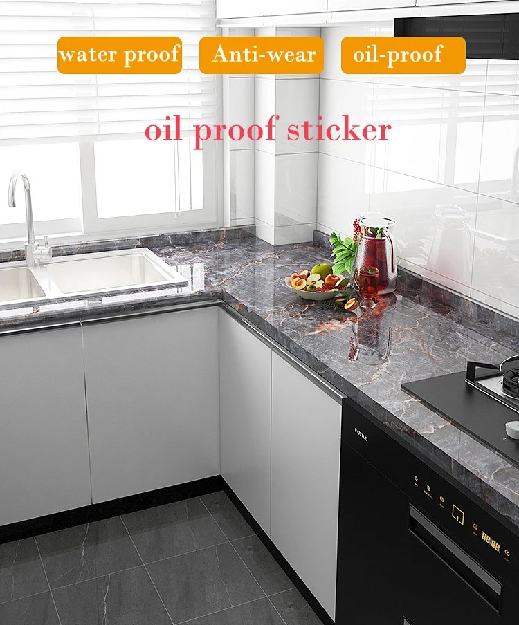 40cm Marble Kitchen Oil-Proof Film Stove Waterproof Self-Adhesive Wallpaper Countertop Cabinet Renovation Tile Wall Stickers
