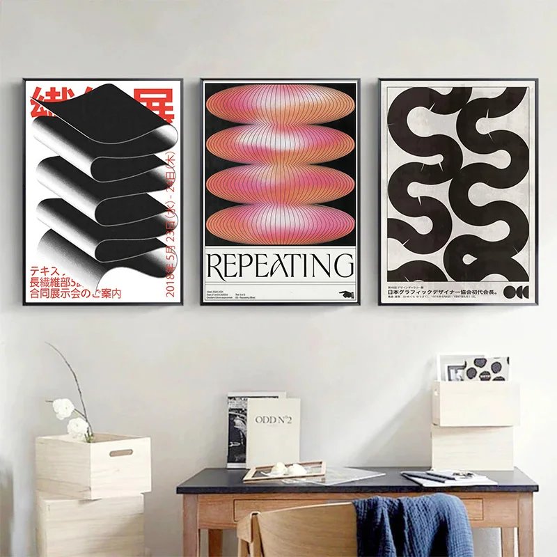 Japanese Vintage Abstract Open Your Mind Print Posters Blue Waves Wall Art Canvas Painting for Living Room Bedroom Home Decor