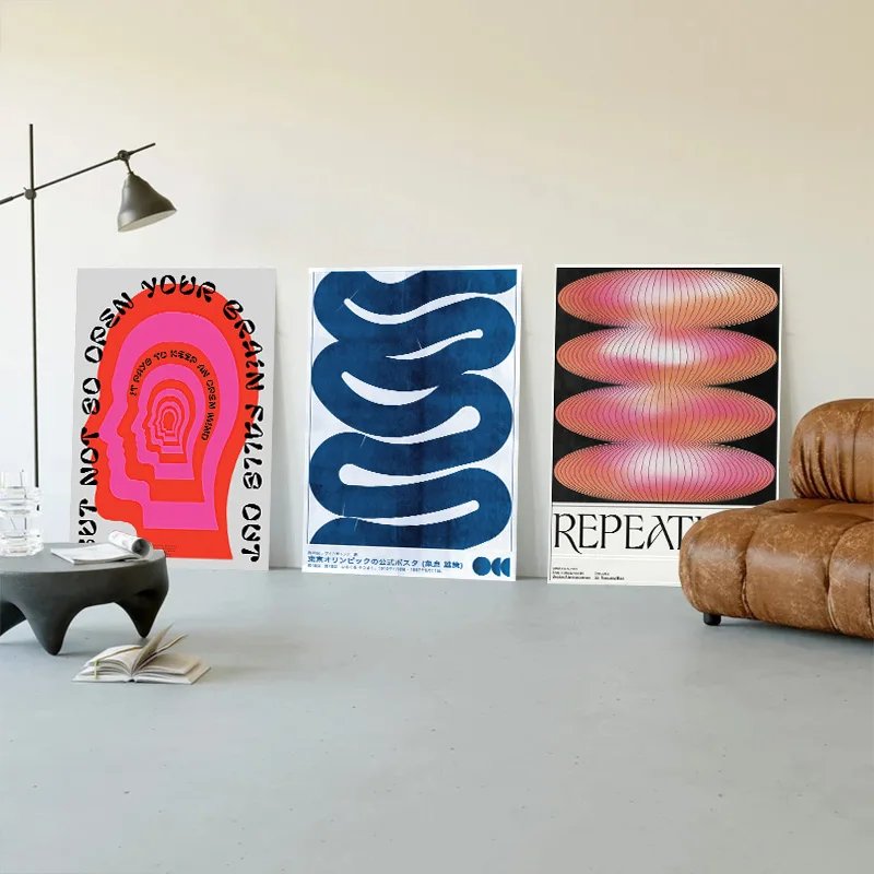 Japanese Vintage Abstract Open Your Mind Print Posters Blue Waves Wall Art Canvas Painting for Living Room Bedroom Home Decor