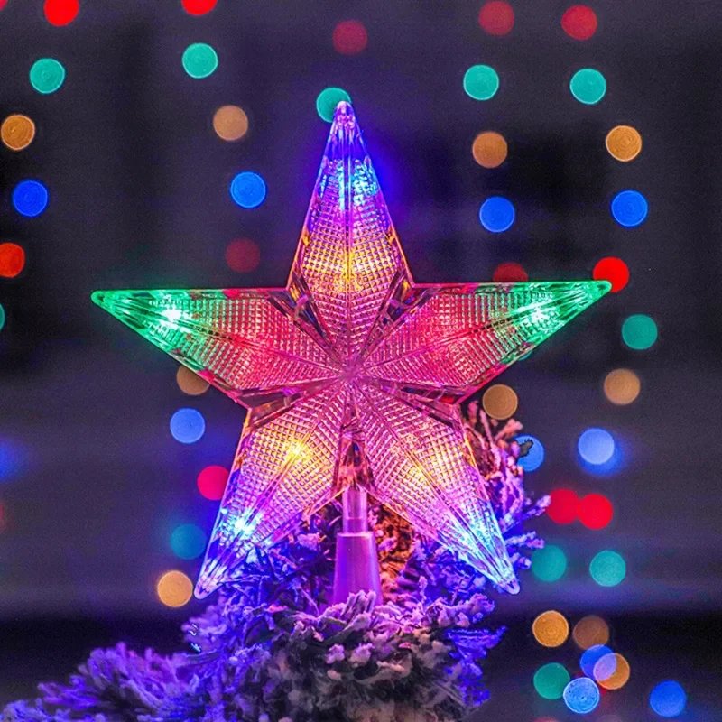 Christmas Star Tree Topper Lights LED Glowing Star Lamp Sparkling Night Light Xmas Tree Top Ornaments New Year Home Party Decor