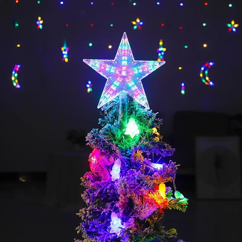 Christmas Star Tree Topper Lights LED Glowing Star Lamp Sparkling Night Light Xmas Tree Top Ornaments New Year Home Party Decor