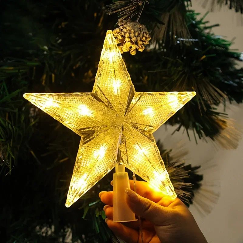 Christmas Star Tree Topper Lights LED Glowing Star Lamp Sparkling Night Light Xmas Tree Top Ornaments New Year Home Party Decor