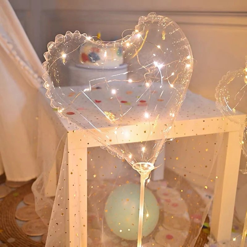1 Set LED Clear Balloon Transparent Bobo Balloon with Led Light Round Heart Star Shape Ballons Globos for Birthday Party Decor