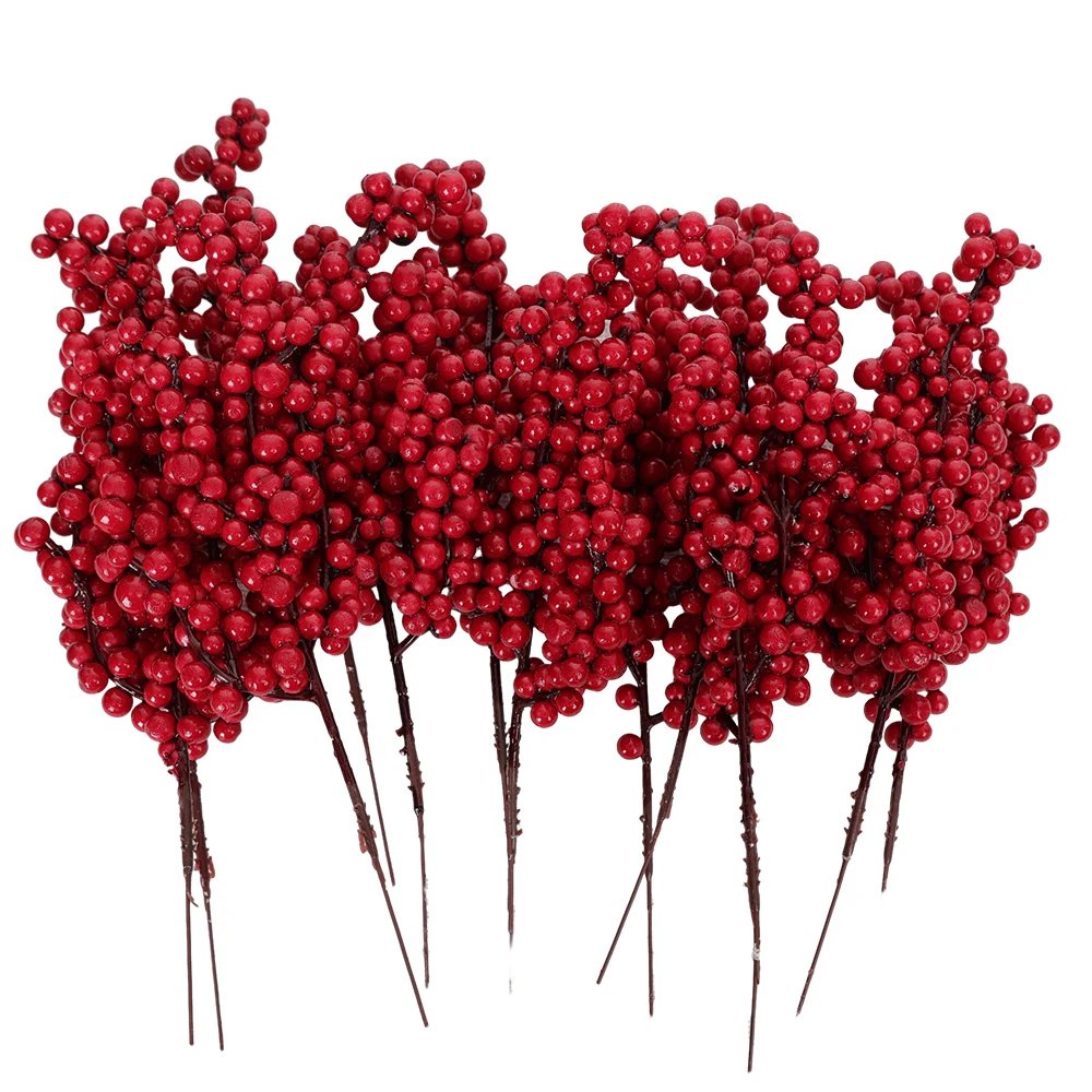 10/1Pcs Artificial Red Berries Christmas Holly Berry Branches Xmas Tree Ornaments Fake Plants For Home Navidad Party Decoration