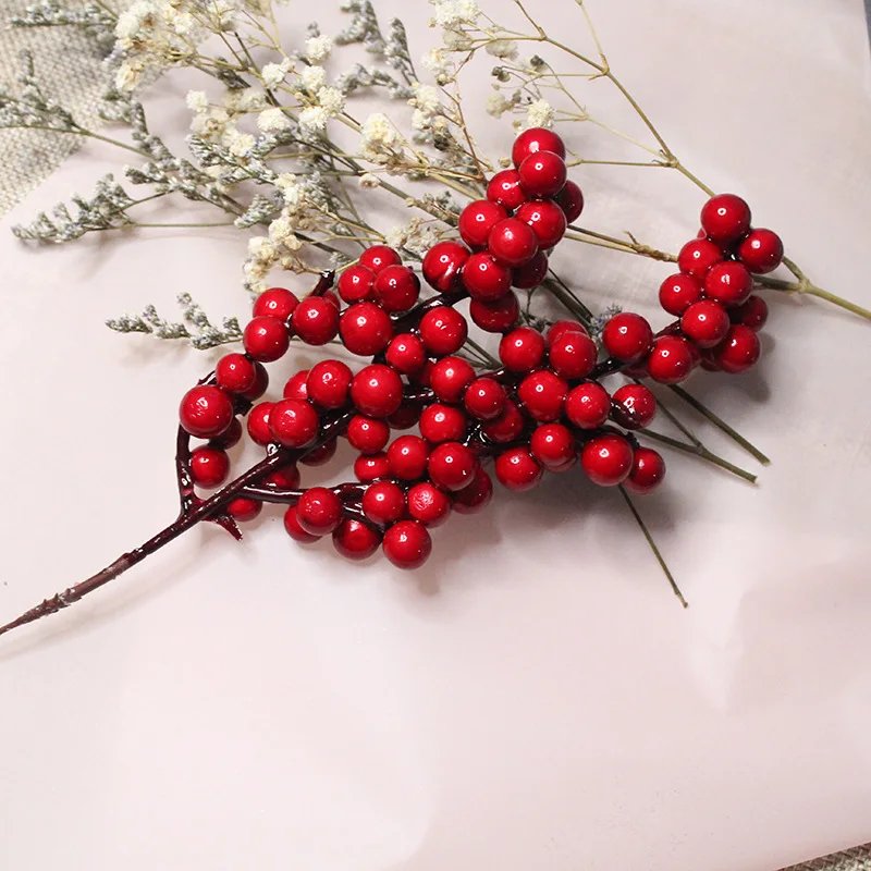 10/1Pcs Artificial Red Berries Christmas Holly Berry Branches Xmas Tree Ornaments Fake Plants For Home Navidad Party Decoration
