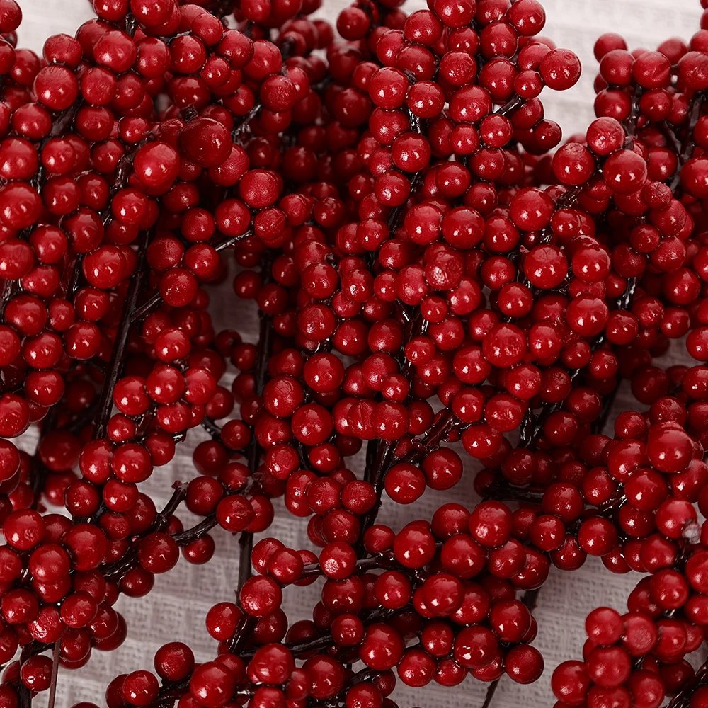 10/1Pcs Artificial Red Berries Christmas Holly Berry Branches Xmas Tree Ornaments Fake Plants For Home Navidad Party Decoration