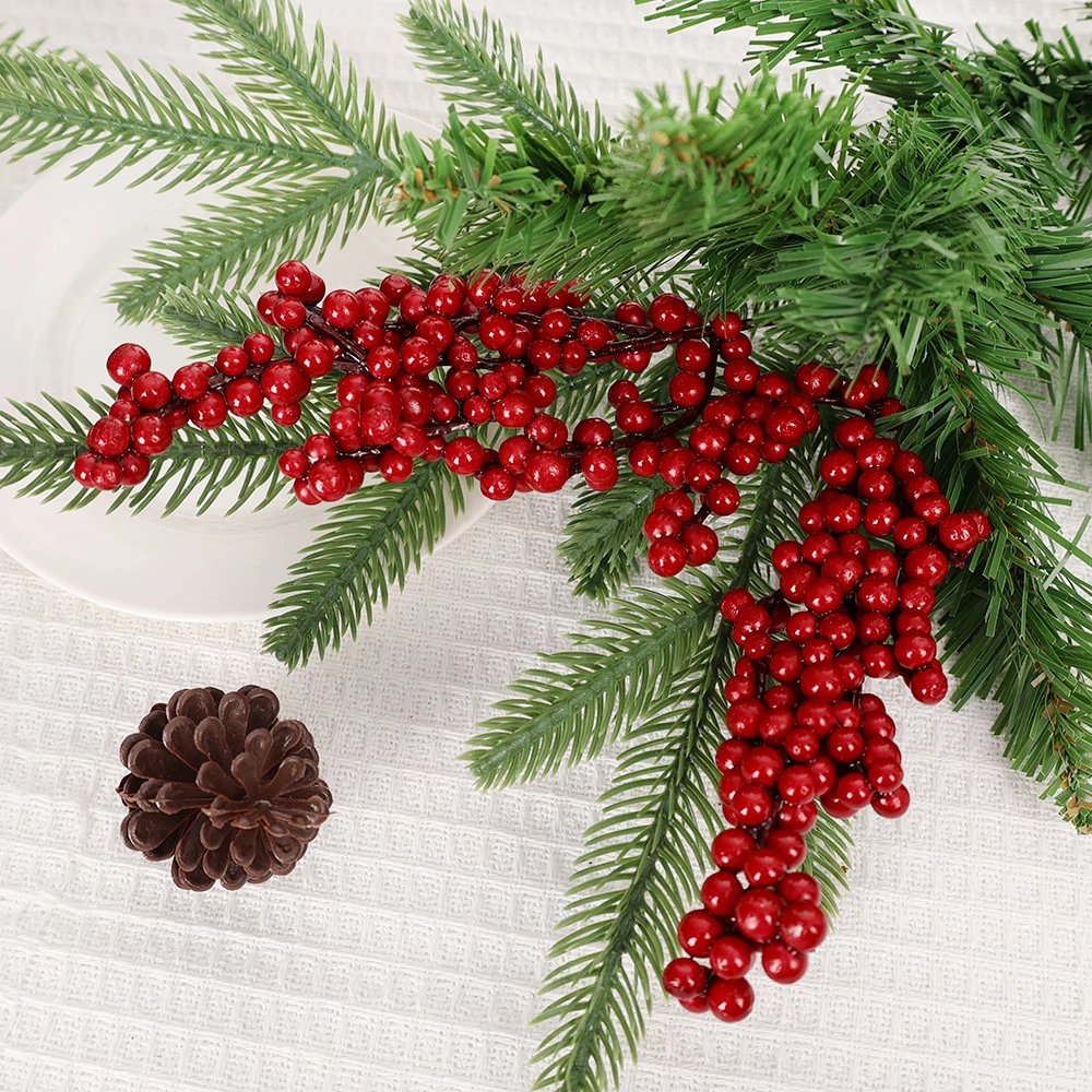 10/1Pcs Artificial Red Berries Christmas Holly Berry Branches Xmas Tree Ornaments Fake Plants For Home Navidad Party Decoration