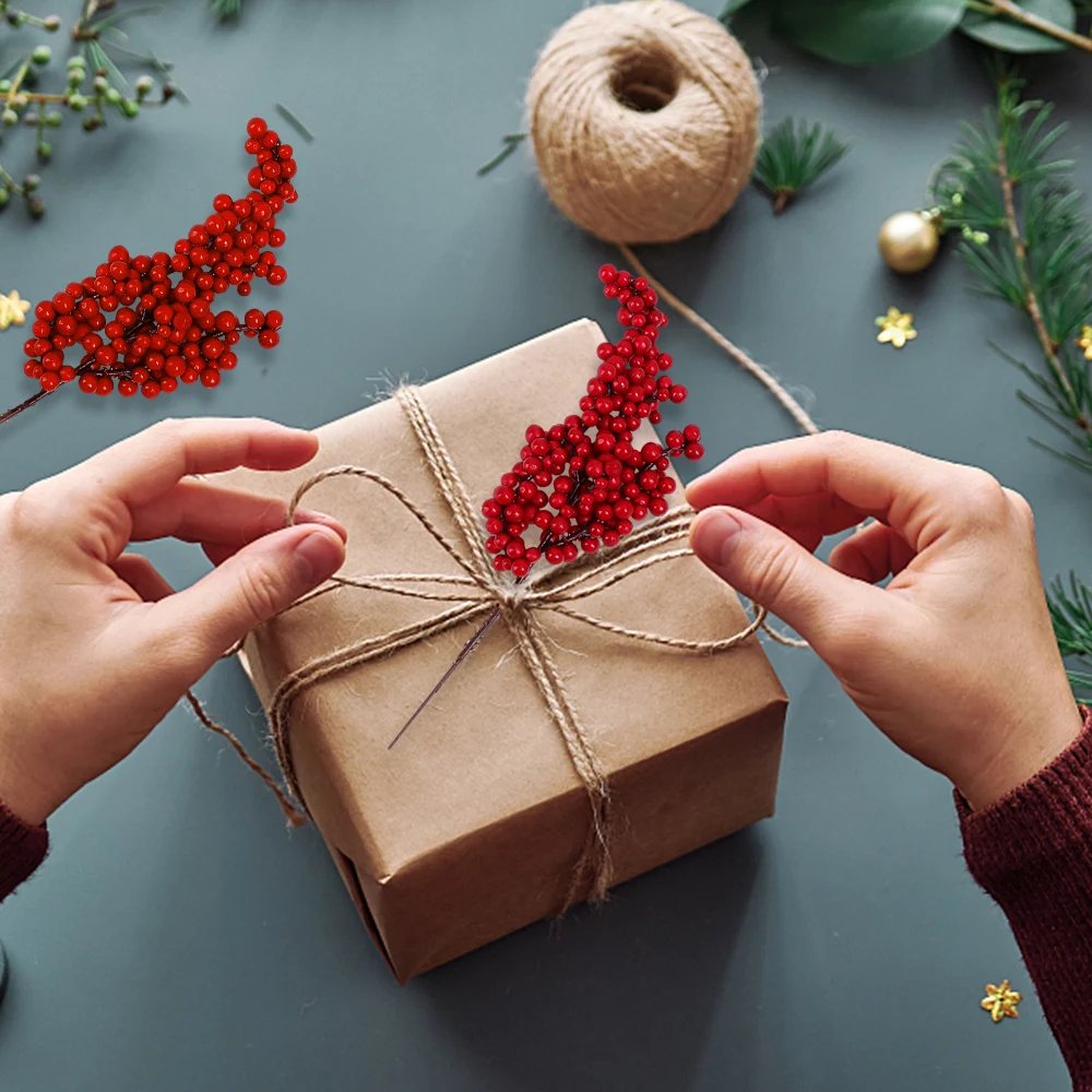 10/1Pcs Artificial Red Berries Christmas Holly Berry Branches Xmas Tree Ornaments Fake Plants For Home Navidad Party Decoration