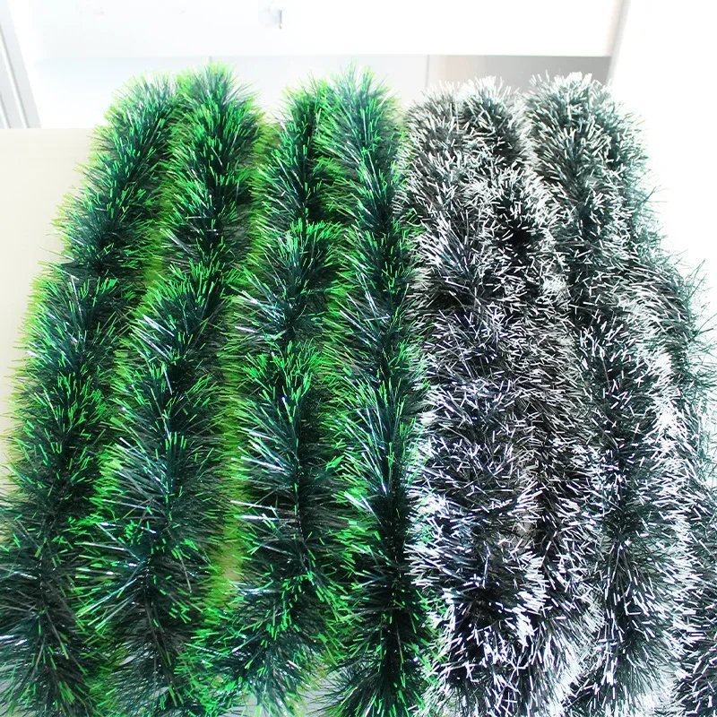 20/2M Christmas Ribbon Garland Xmas Tree Foil Pull Flower Ribbons Ornaments Green Cane Tinsel Wedding Party Decoration Supplies