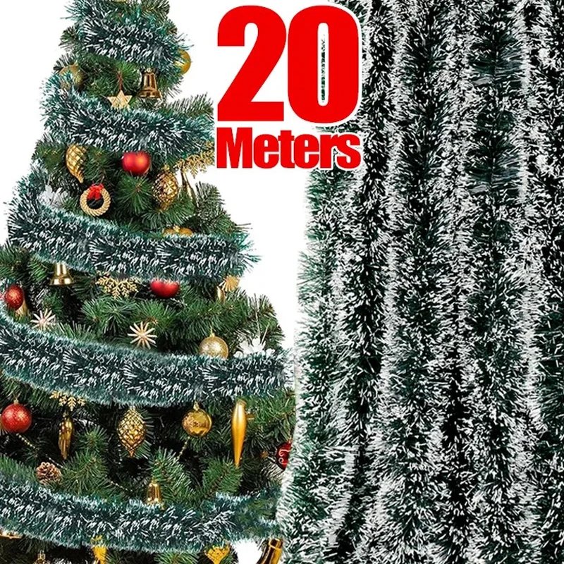 20/2M Christmas Ribbon Garland Xmas Tree Foil Pull Flower Ribbons Ornaments Green Cane Tinsel Wedding Party Decoration Supplies