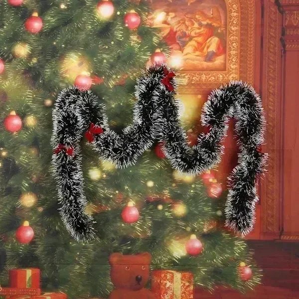 20/2M Christmas Ribbon Garland Xmas Tree Foil Pull Flower Ribbons Ornaments Green Cane Tinsel Wedding Party Decoration Supplies