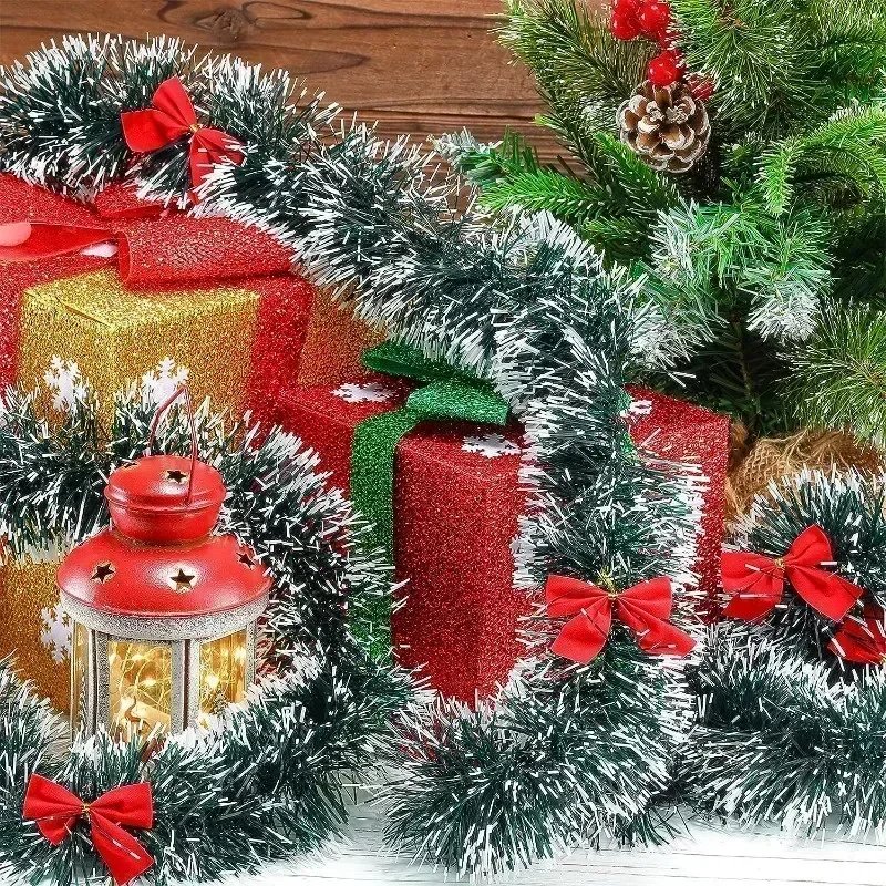 20/2M Christmas Ribbon Garland Xmas Tree Foil Pull Flower Ribbons Ornaments Green Cane Tinsel Wedding Party Decoration Supplies