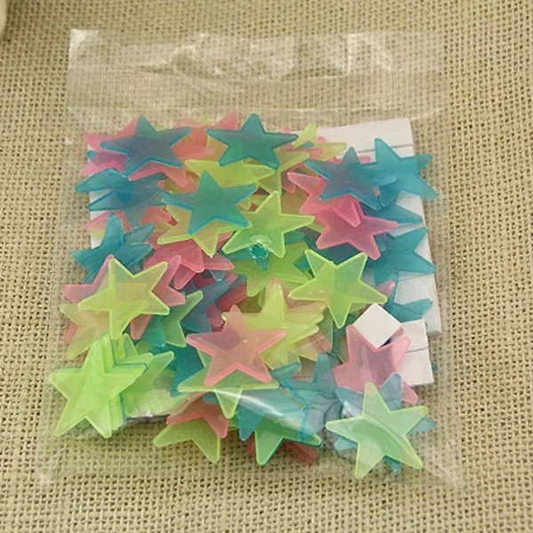 300/50pcs Glow in The Dark 3D Stars Wall Stickers Fluorescent Adhesive Luminous Mural Kids Baby Room Bedroom Ceiling Home Decor
