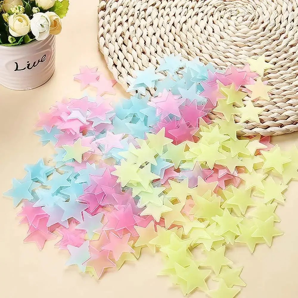 300/50pcs Glow in The Dark 3D Stars Wall Stickers Fluorescent Adhesive Luminous Mural Kids Baby Room Bedroom Ceiling Home Decor
