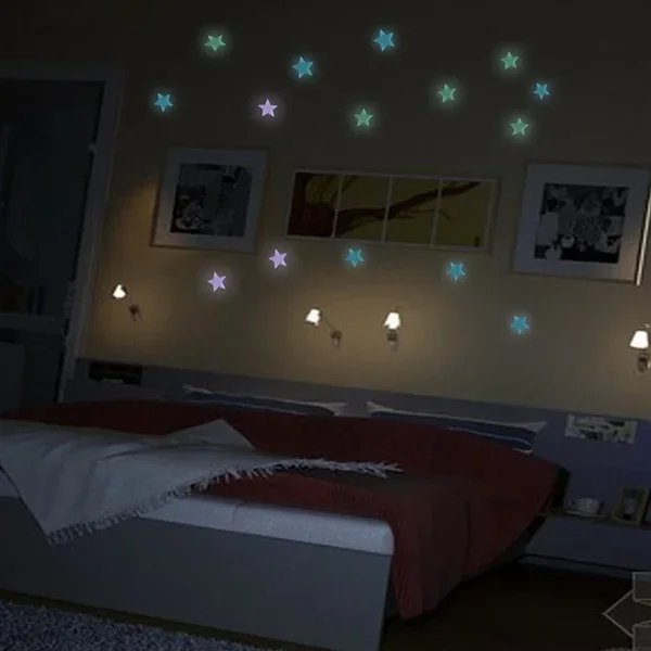 300/50pcs Glow in The Dark 3D Stars Wall Stickers Fluorescent Adhesive Luminous Mural Kids Baby Room Bedroom Ceiling Home Decor