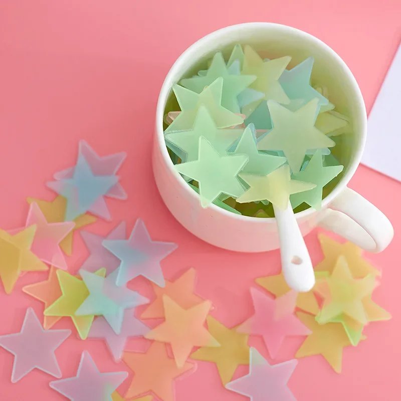 300/50pcs Glow in The Dark 3D Stars Wall Stickers Fluorescent Adhesive Luminous Mural Kids Baby Room Bedroom Ceiling Home Decor