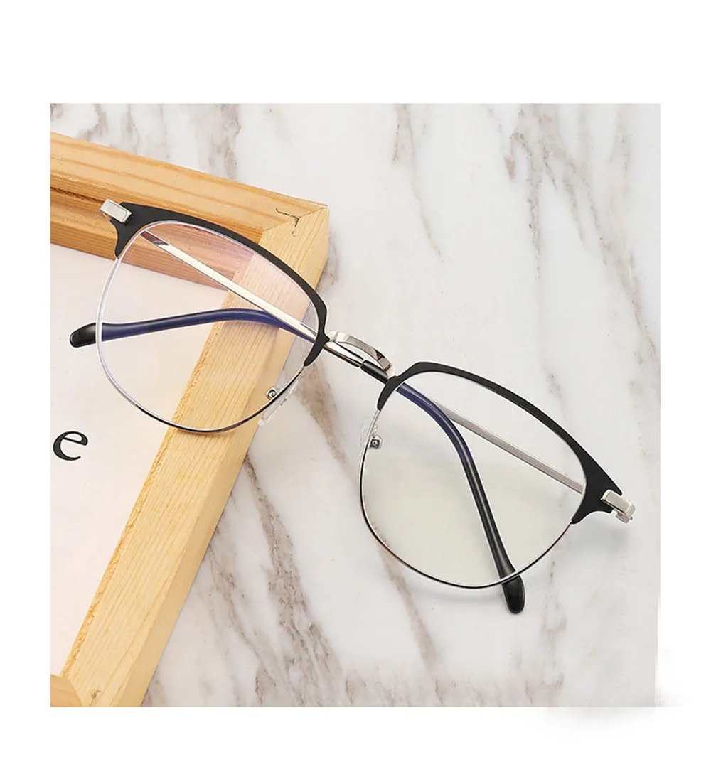 Unisex Retro Fashion Finished Myopia Glasses Half Frame Blue Light Blocking Eyewear for Men Women Nearsighted Minus Diopters