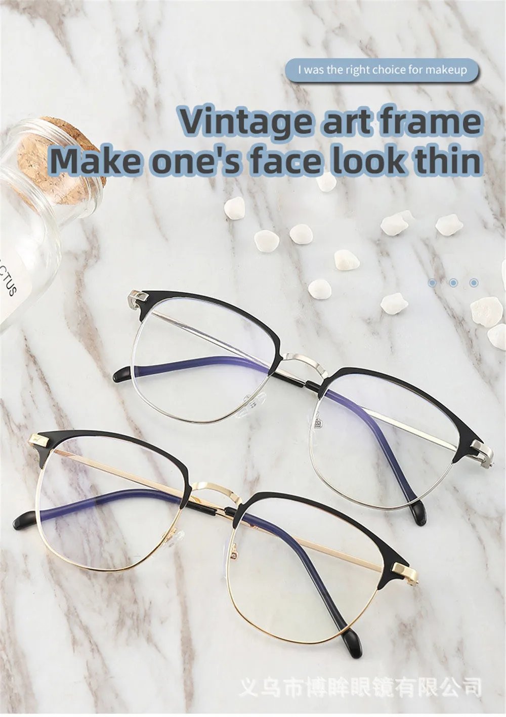 Unisex Retro Fashion Finished Myopia Glasses Half Frame Blue Light Blocking Eyewear for Men Women Nearsighted Minus Diopters