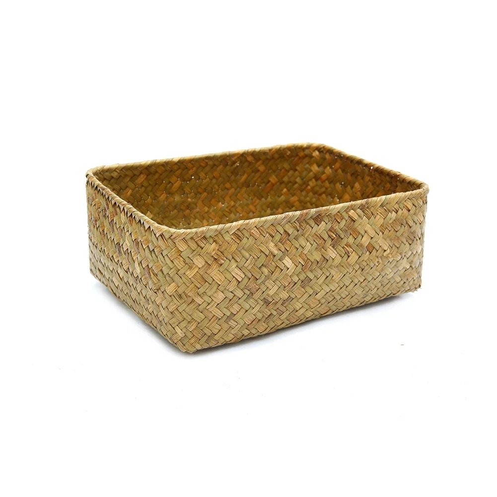Handmade Straw Dried Flower Fruit Pot Basket Rattan Box Candy Earphone Panier De Rangement Organizer Useful Storage Cesto